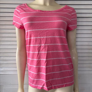 Women's Bongo T-shirt Size XL Pink Striped Short Sleeve Open Back Casual Top